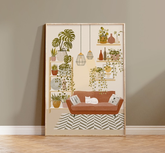 Home Garden With White Cat Boho Cat Poster