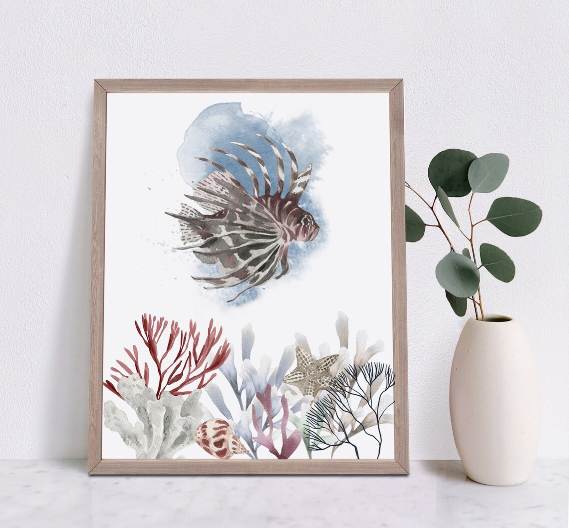 Red Lionfish Watercolor Fish Print, Ocean Sea Life - Image 4