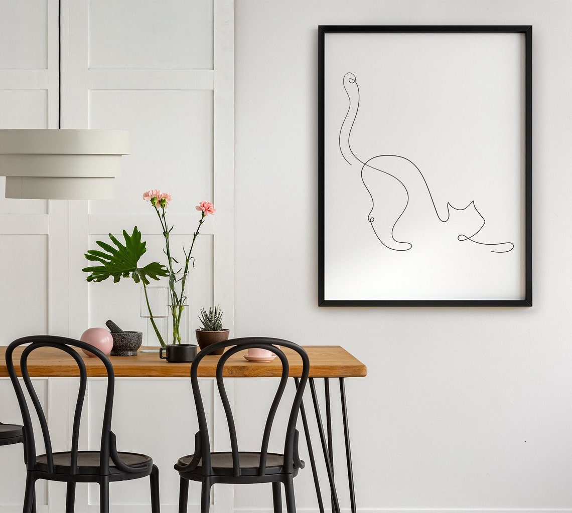 Continuous One Line Cat Drawing Minimalist Animal Line Art Print - Image 4