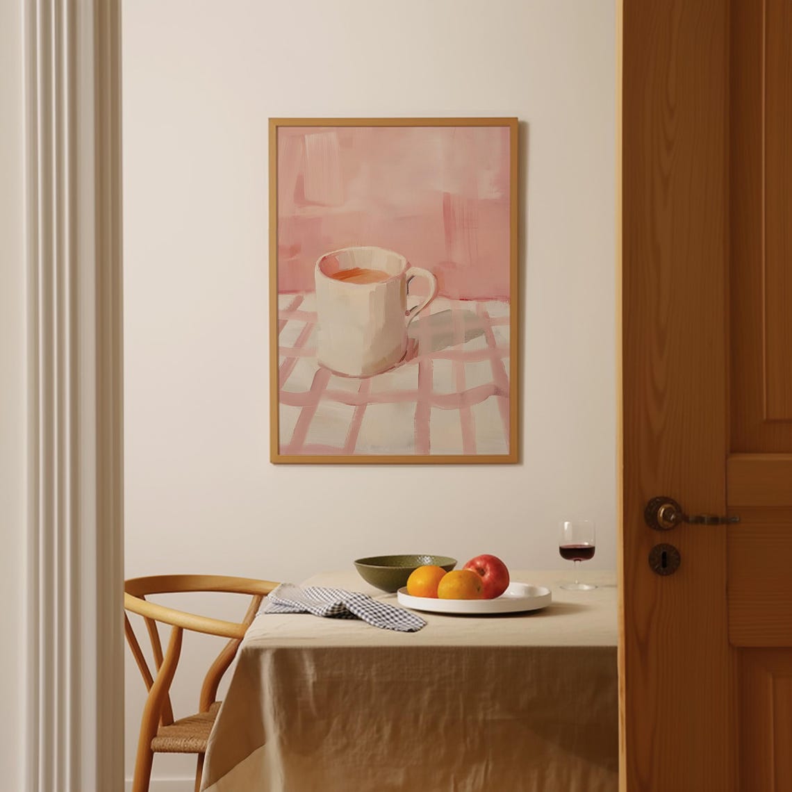 Gingham Coffee Mug Print Minimalist Kitchen Wall Art