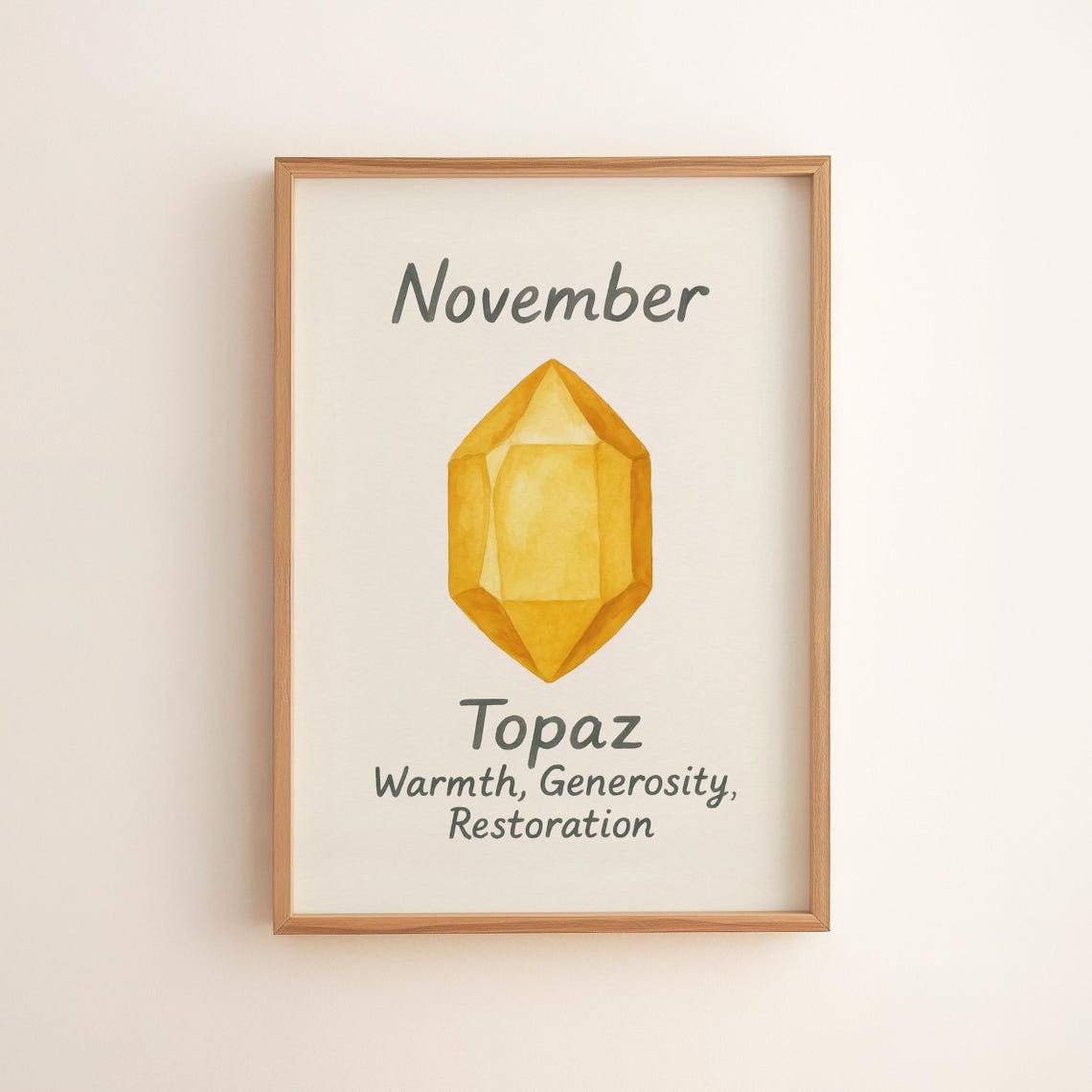 November Birthstone Topaz Wall Art Gemstone Decor Warmth And Restoration Gold Crystal Zodiac Gift Rustic Fall Print 144