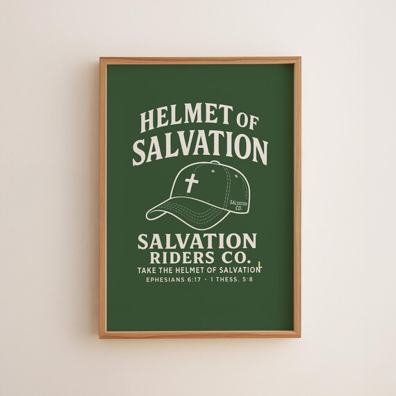 Helmet Of Salvation Wall Art Ephesians 6 Bible Verse Print Christian Boy Room Decor Armor God Green Scripture Poster