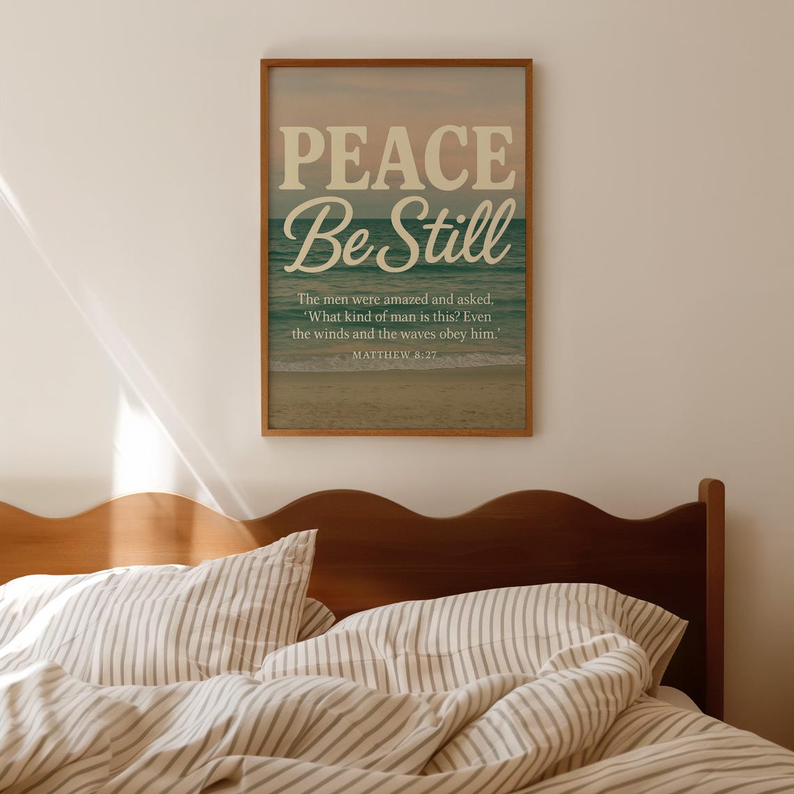 Peace Be Still Ocean Sunset Matthew 8 27 Bible Verse Faith Poster