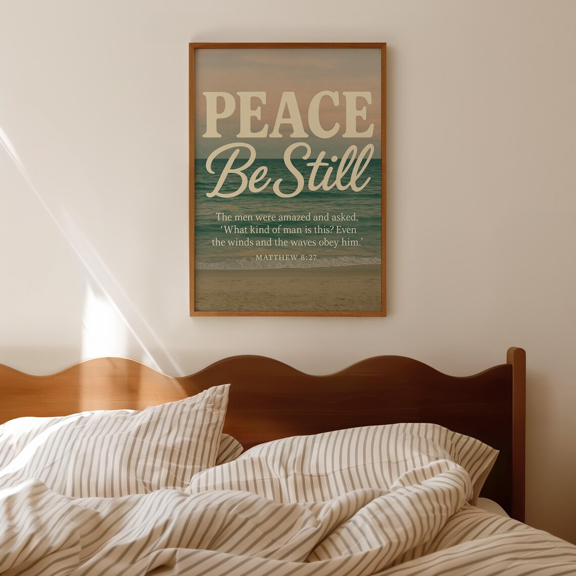 Peace Be Still Scripture Print Coastal Christian Wall Art