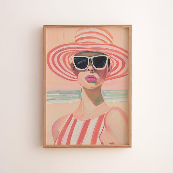 Retro Beach Lady Art Print Vintage Fashion Illustration