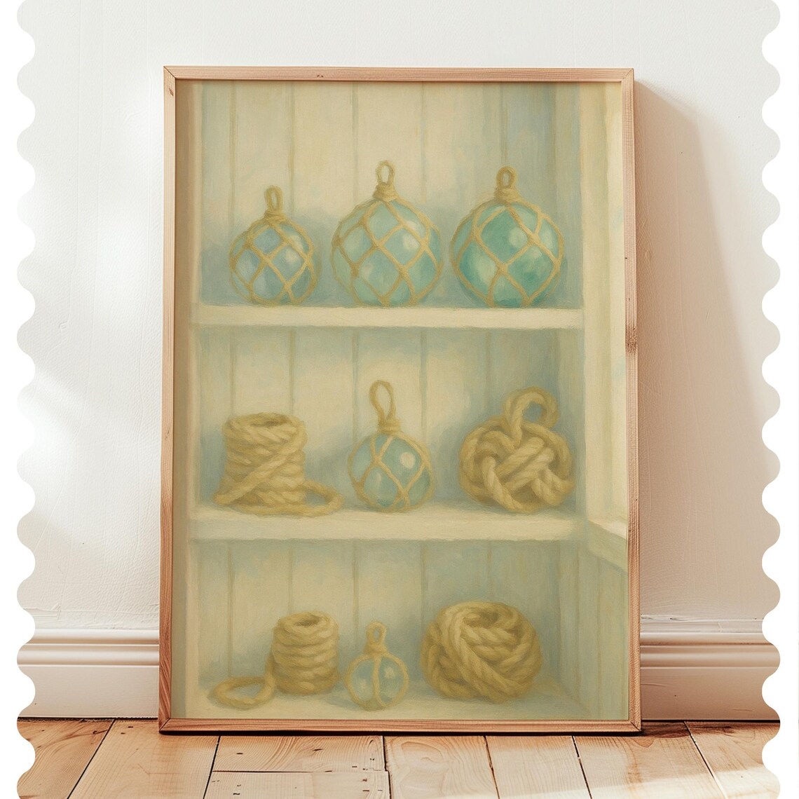 Glass Fishing Floats And Rope Coastal Nautical Still Life Poster