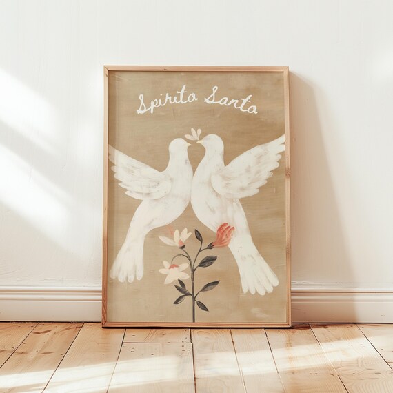 Spirito Santo Two White Doves Christian Holy Spirit Painting Poster