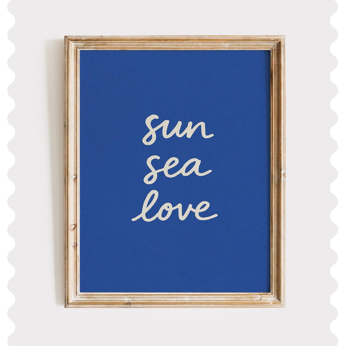 Sun Sea Love Navy Blue Script Coastal Typography Quote Poster