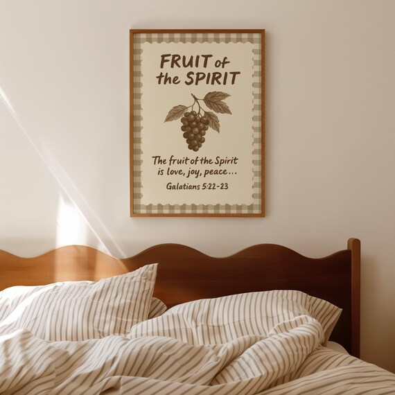 Fruit Of The Spirit Bible Verse Print Christian Wall Art Galatians Scripture Gingham Decor