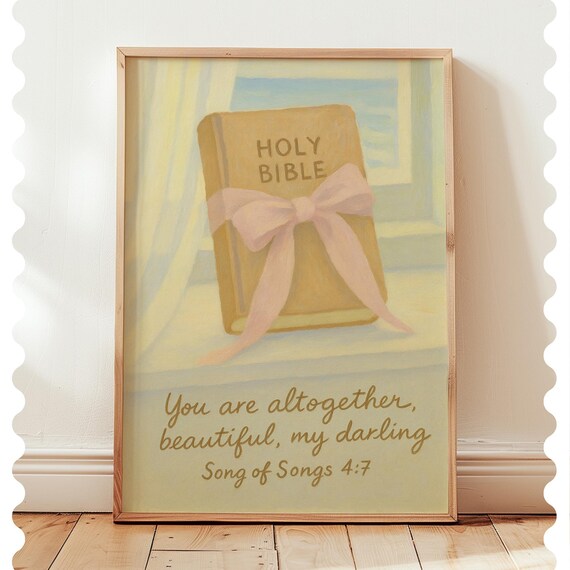 Pink Ribbon Bible Verse Print Coquette Christian Girls Room Decor