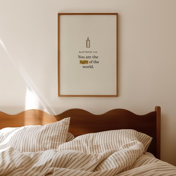 Light Of The World Print Matthew 514 Scripture Wall Art Minimalist Bible Verse Christian Quote Candle Decor