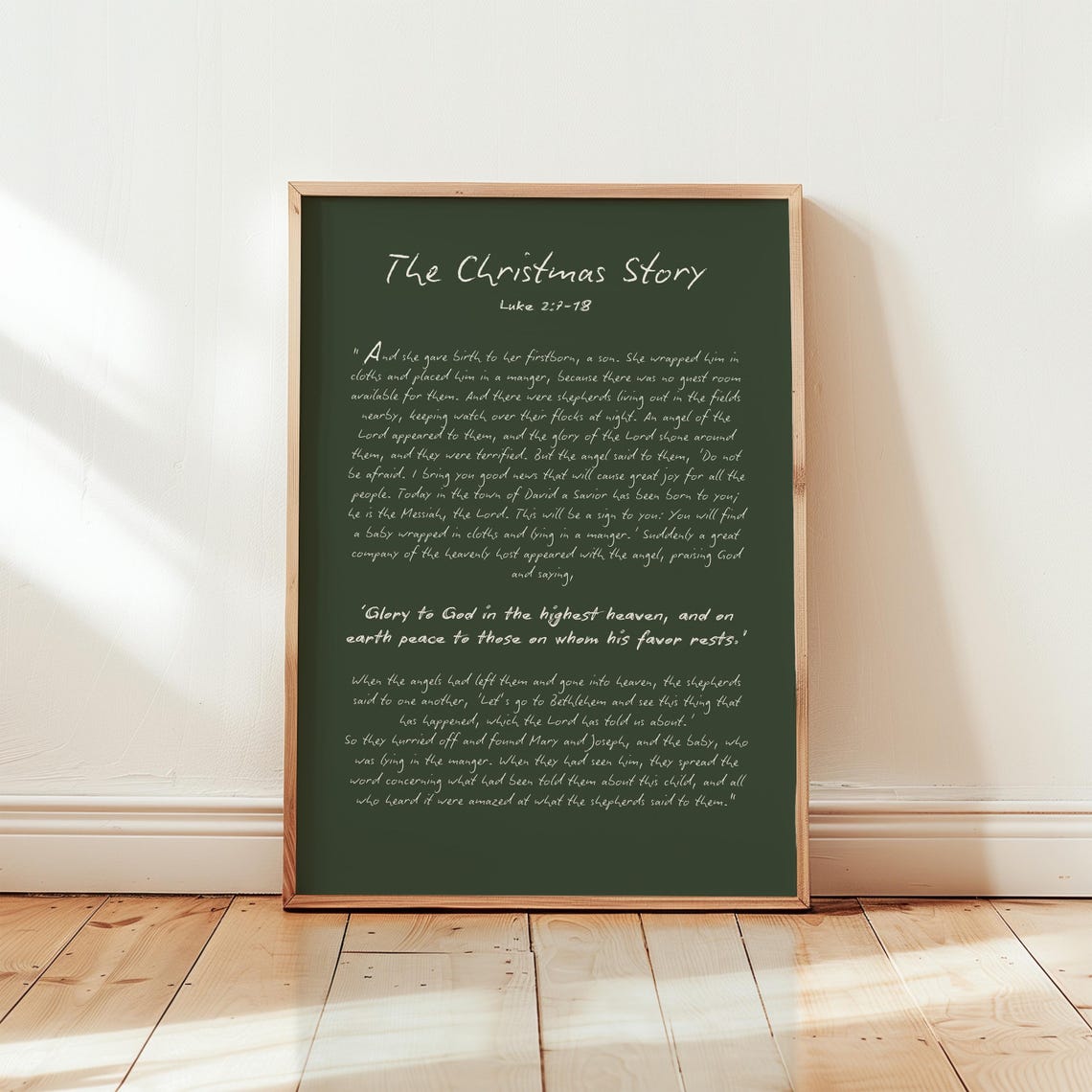 The Christmas Story Luke 2 Scripture Text Green Christmas Poster