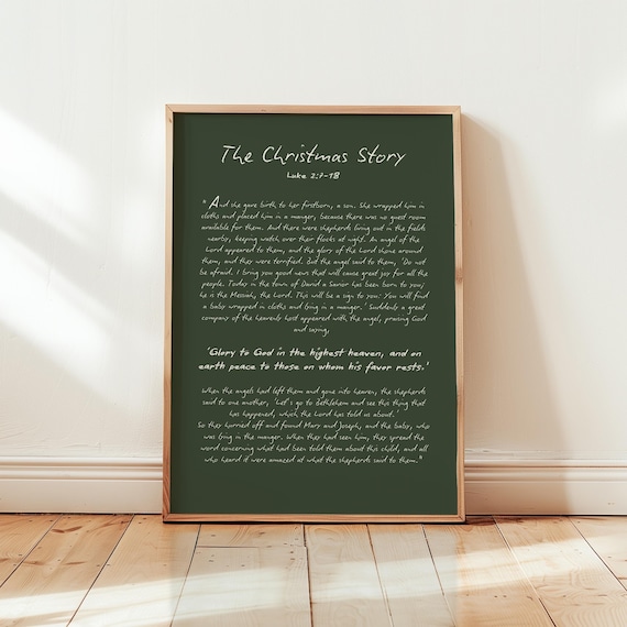The Christmas Story Luke 2 Scripture Text Green Christmas Poster