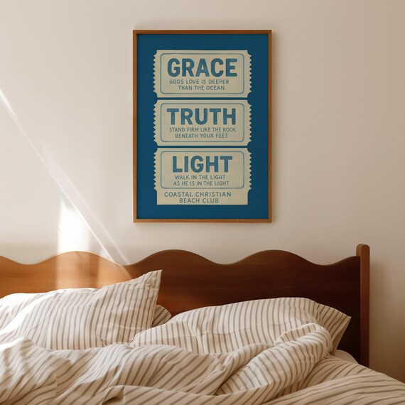 Grace Truth Light Coastal Christian Beach Club Retro Typography Poster