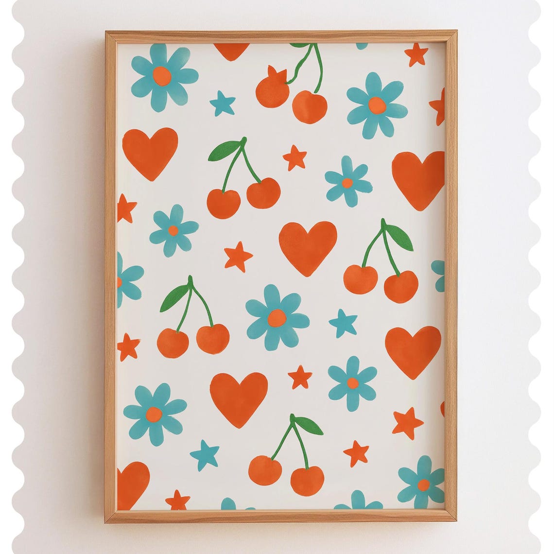 Cherry Heart Floral Pattern Coquette Cheerful Summer Fruit Poster