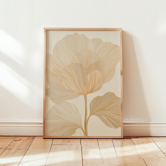 Minimalist Beige Flower Line Art Botanical Modern Decor Poster
