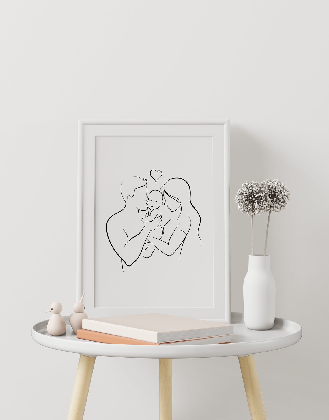 Mom Dad Baby Love Minimalist Family Line Art Embrace Wall Art