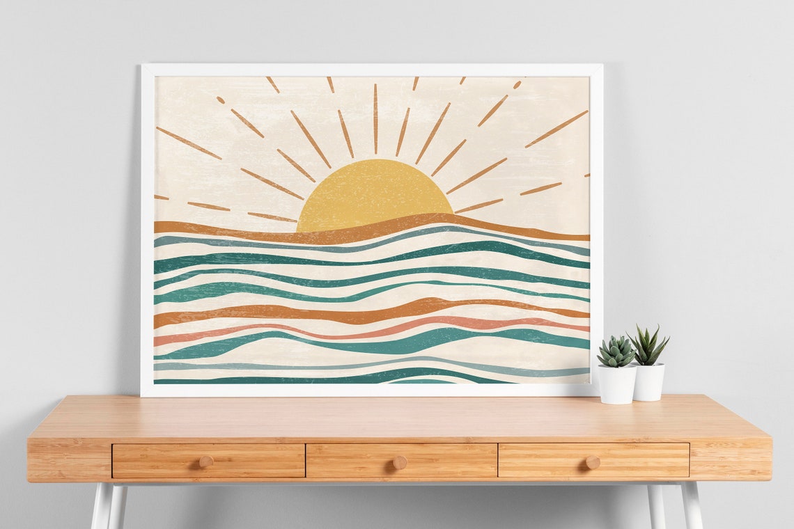 Ocean Waves Art Print Horizontal Boho Sun Wall Abstract Landscape Nursery Decor - Image 3