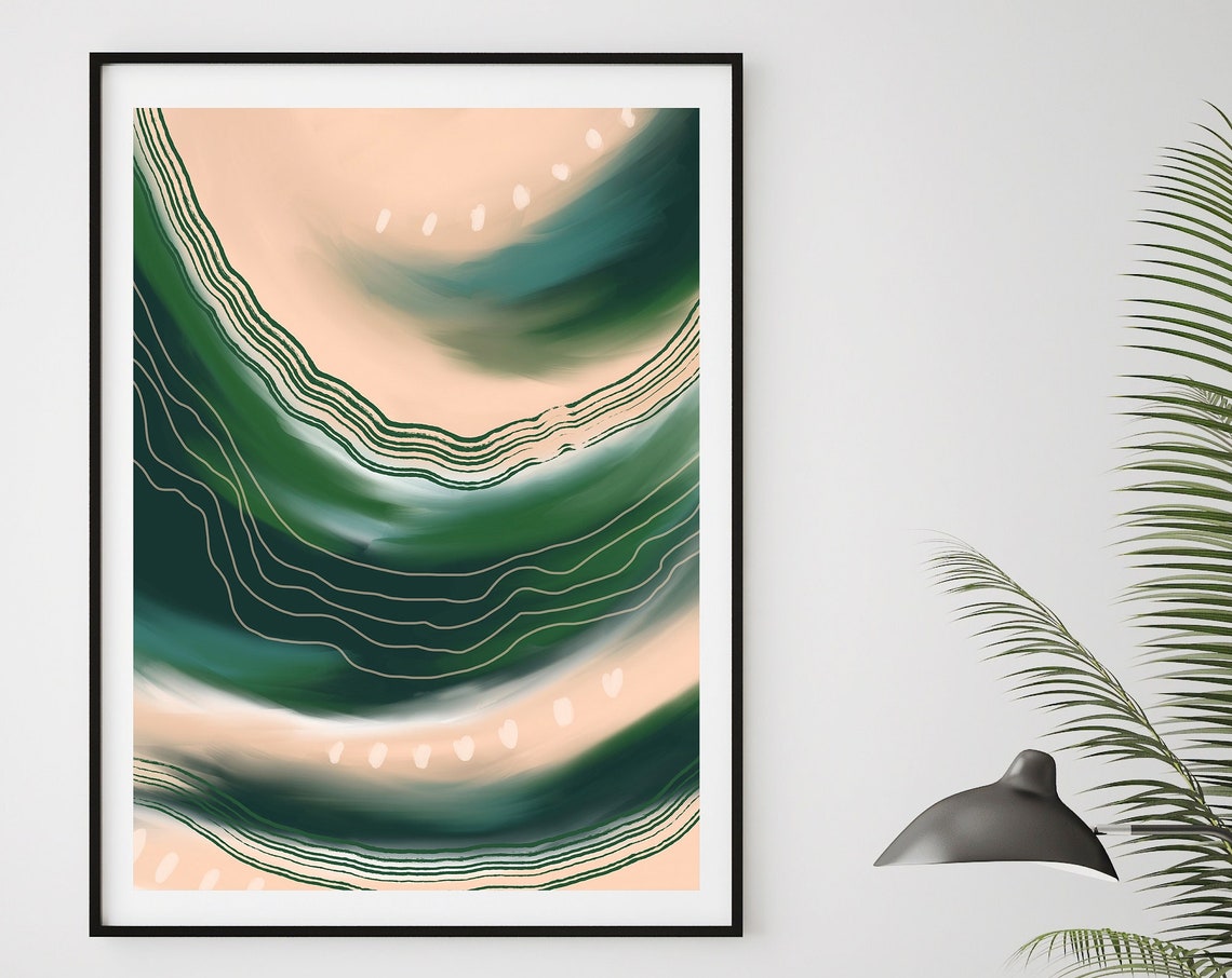 Emerald Green Swirl With Gold Lines Colour Flow Abstract Poster