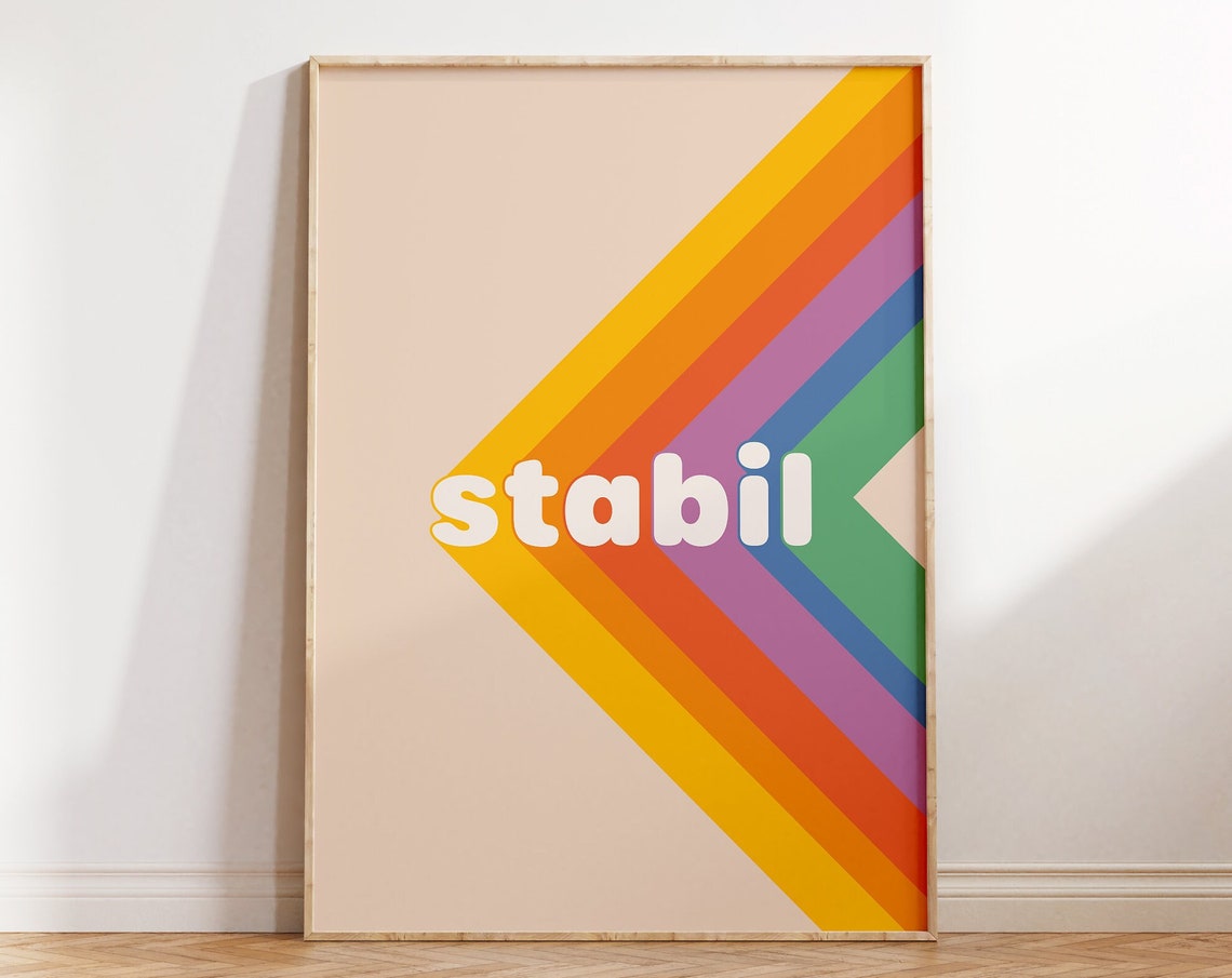 Stabil Rainbow Chevron Retro Typography Colorful Wall Poster