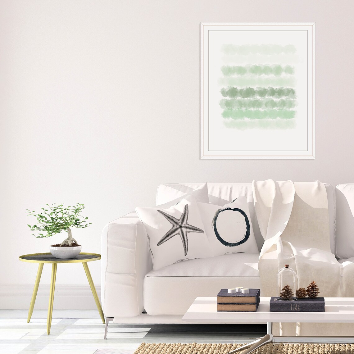 Sage Green Watercolor Brush Stroke Modern Minimalist Abstract Wall Art - Image 3