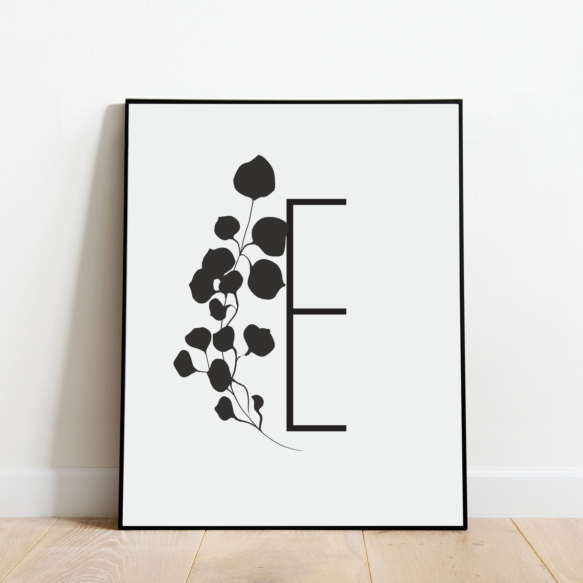 Monogram Letter E Gray Eucalyptus Botanical Initial Framed Art Print - Image 4