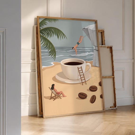 Coffee Beach Print Trendy Kitchen Poster Espresso Wall Art Good Morning Lover Prints Digital File