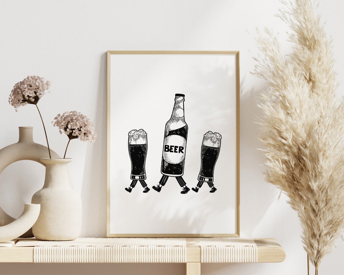 Funny Walking Beer Bottle Trio Vintage Kitchen Bar Cart Poster - Image 2