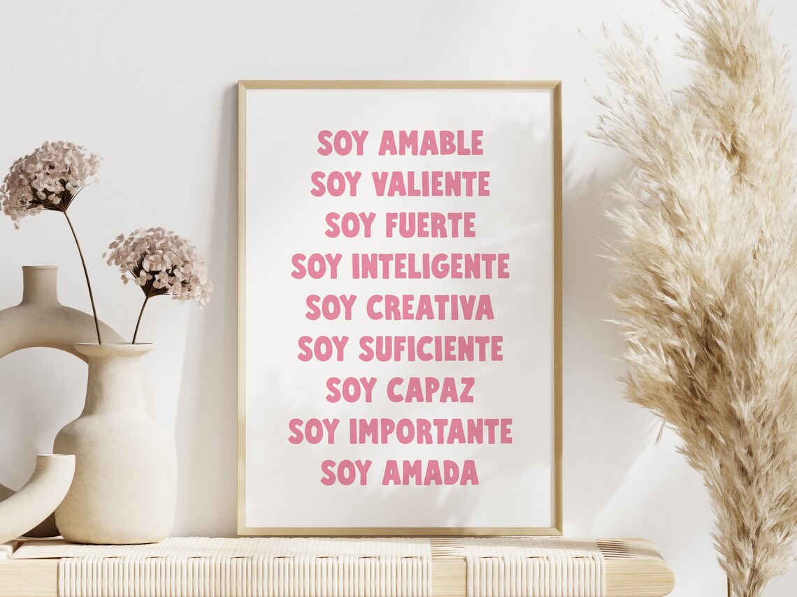 Soy Amable Soy Valiente Pink Spanish Affirmations Girl Room Poster - Image 2