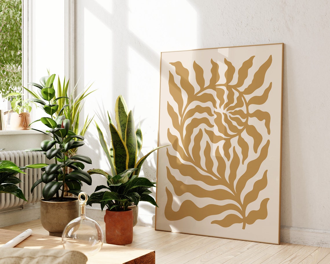Mustard Yellow Botanical Leaf Abstract Neutral Organic Art Poster - Image 3