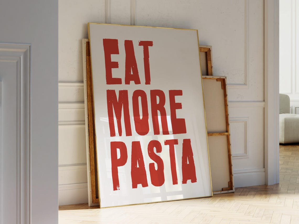 Eat More Pasta Red Distressed Typography Kitchen Quote Poster Gift
