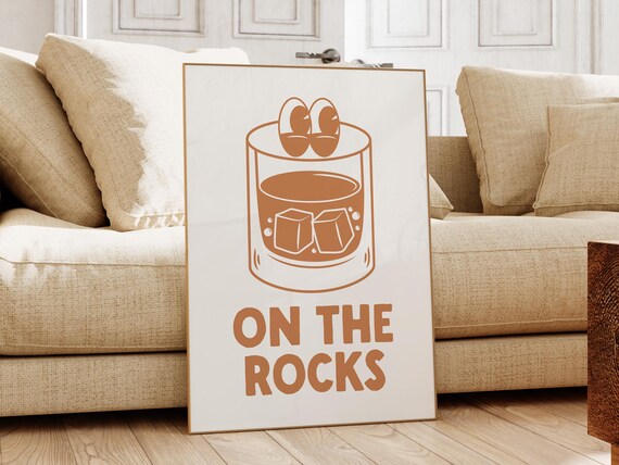 On The Rocks Print Retro Whiskey Quote Wall Art Bar Cart Wall Decor Bar Printables Cute Cocktail Bar Art