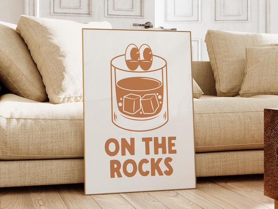 On The Rocks Whiskey Glass Retro Cocktail Bar Decor Home Poster