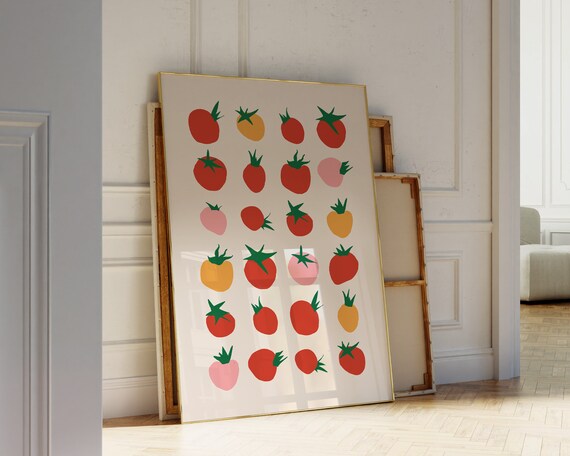 Italian Tomatoes Wall Art Retro Food Art Print Kitchen Aesthetic Wall Art Cherry Tomato Print Italian Quote Print