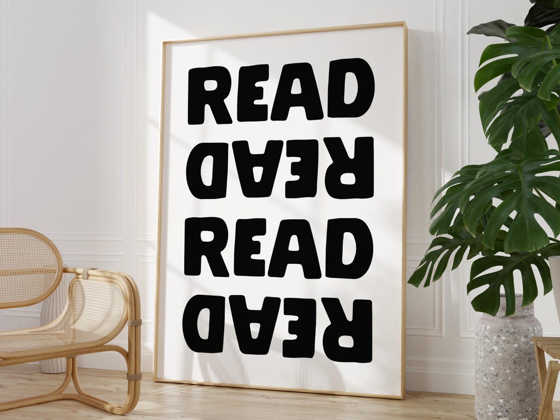 Read Read Read Mirrored Black Typography Book Lover Wall Poster