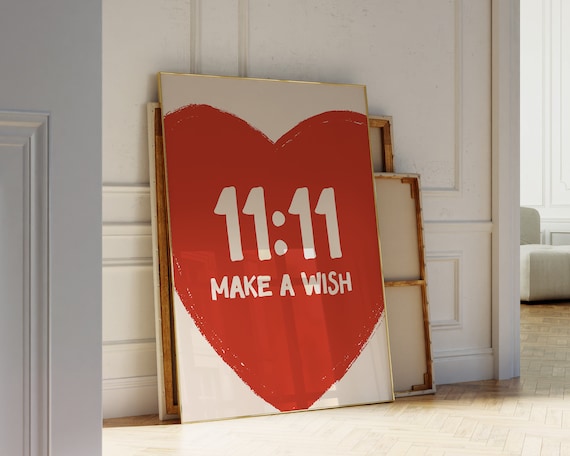 11:11 Make A Wish Big Red Heart Spiritual Angel Number Poster