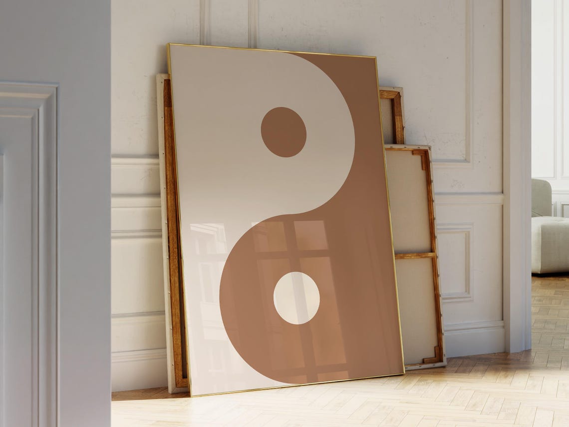 Yin Yang Brown Boho Retro Aesthetic Balance Symbol Art Poster - Image 2