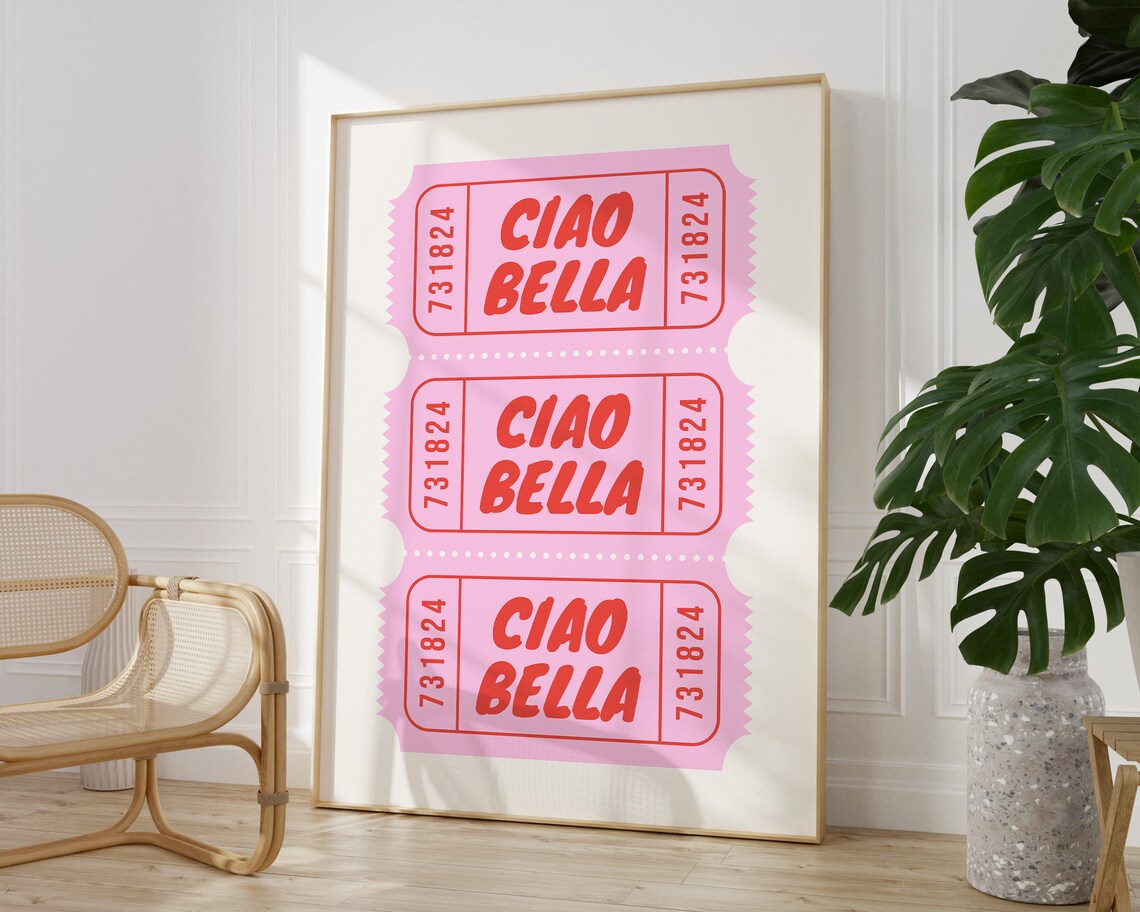 Ciao Bella Pink Vintage Ticket Stub Italian Retro Travel Poster - Image 3