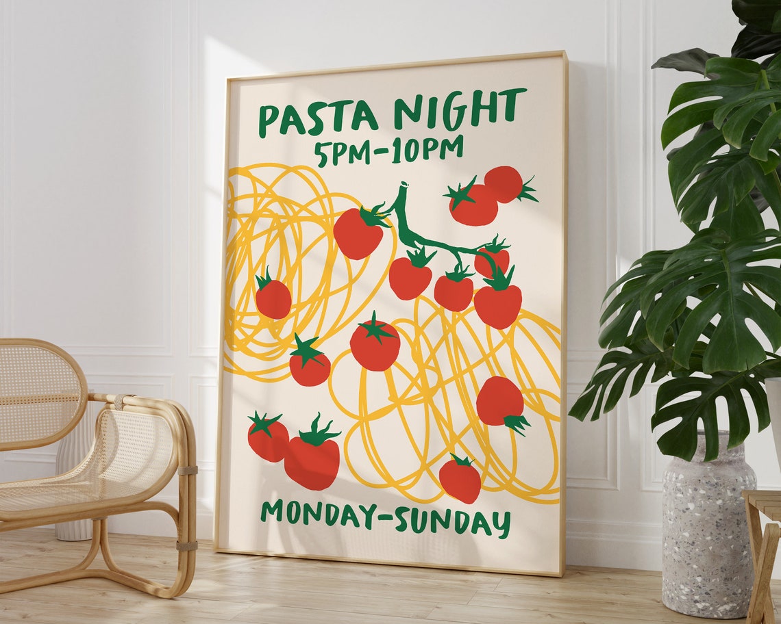 Pasta Night Italian Kitchen Spaghetti Tomato Quote Art Poster - Image 3