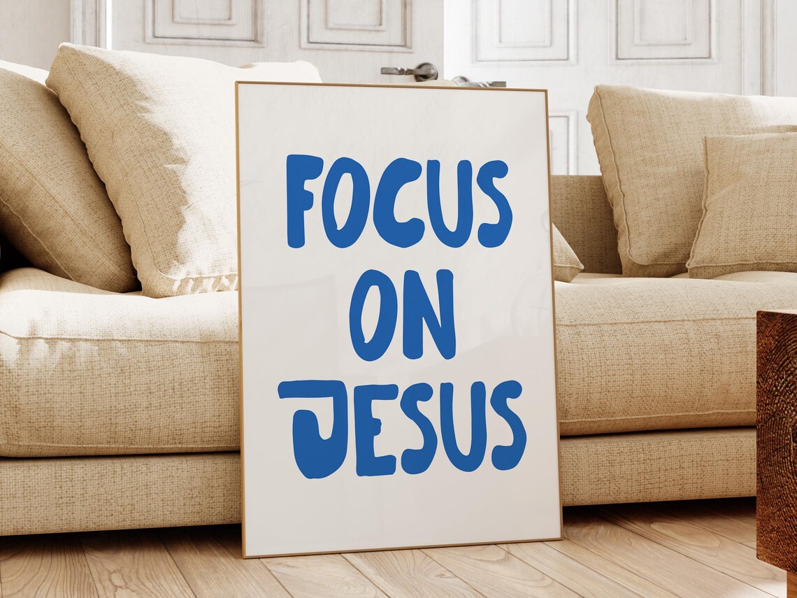Focus On Jesus Bright Blue Bubble Letter Faith Quote Art Poster - Image 2