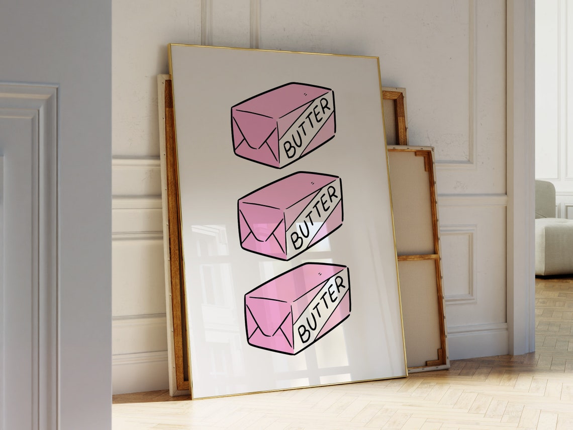 Butter Pink Retro Butter Block Illustration Fun Kitchen Baking Poster - Image 3
