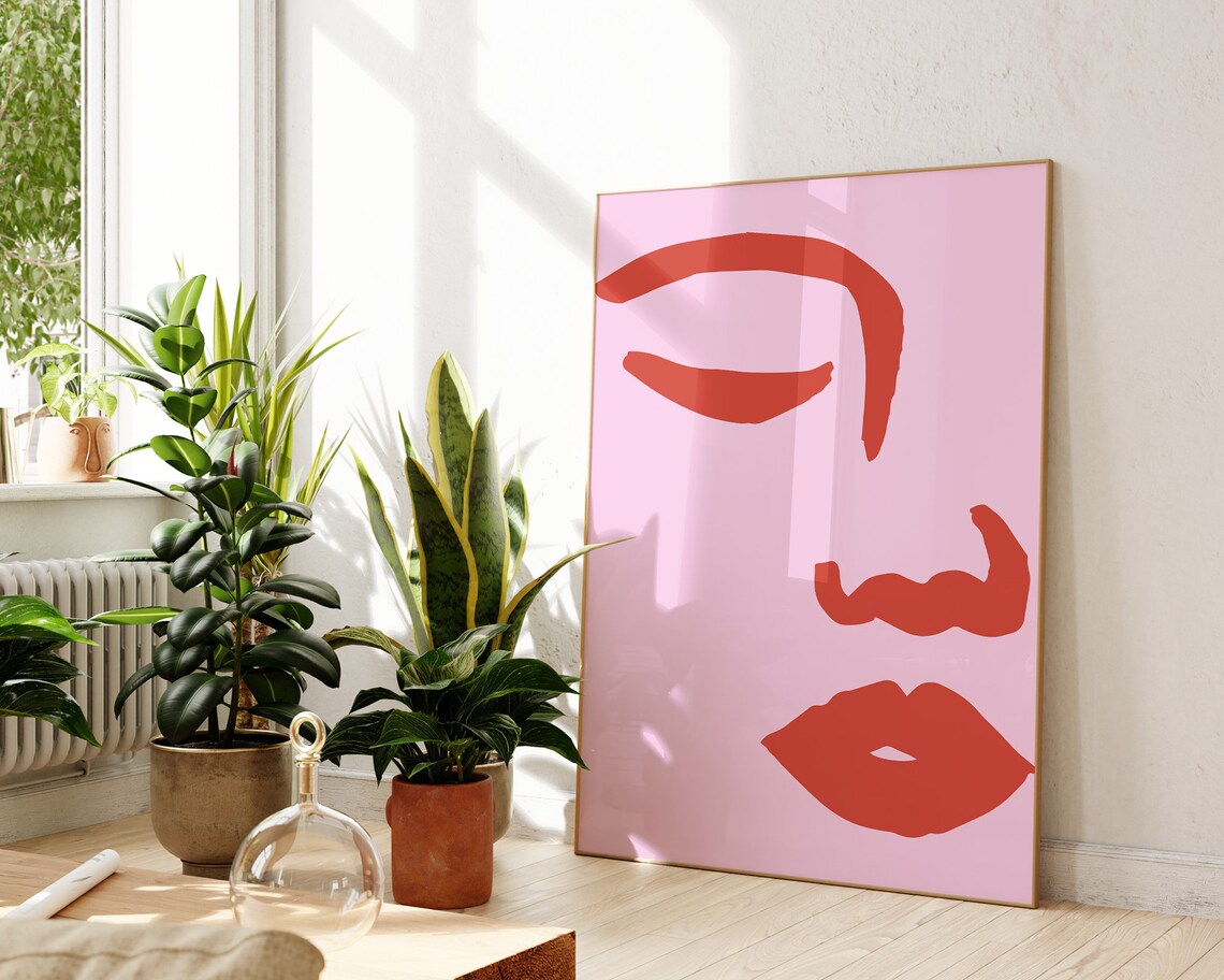 Abstract Red Face Line Drawing Blush Pink Matisse Style Art Poster - Image 3