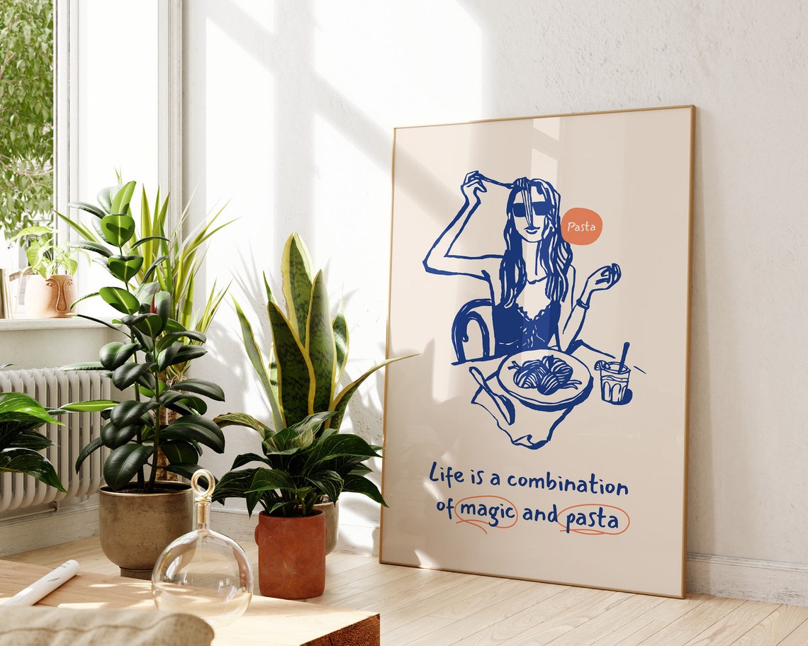 Life Is Magic and Pasta Funny Kitchen Quote Illustration Poster - Image 2