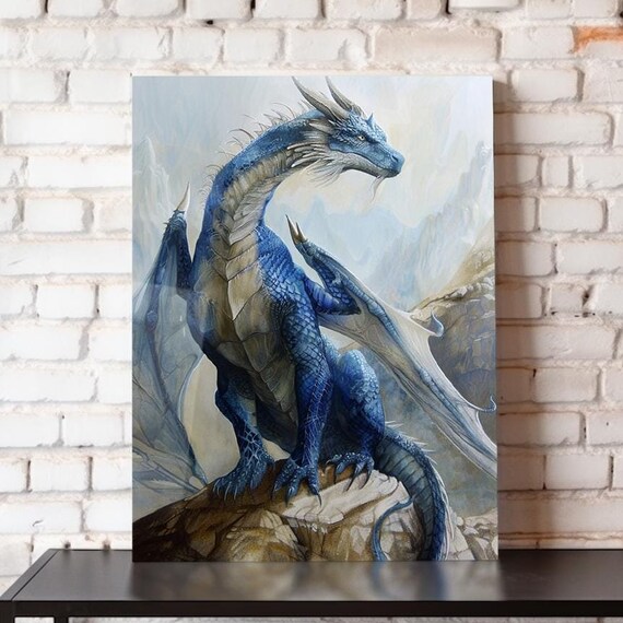 A Blue Dragon Metal Poster Dragon Wall Art Blue Dragon Print 8x10 12x16 16x20