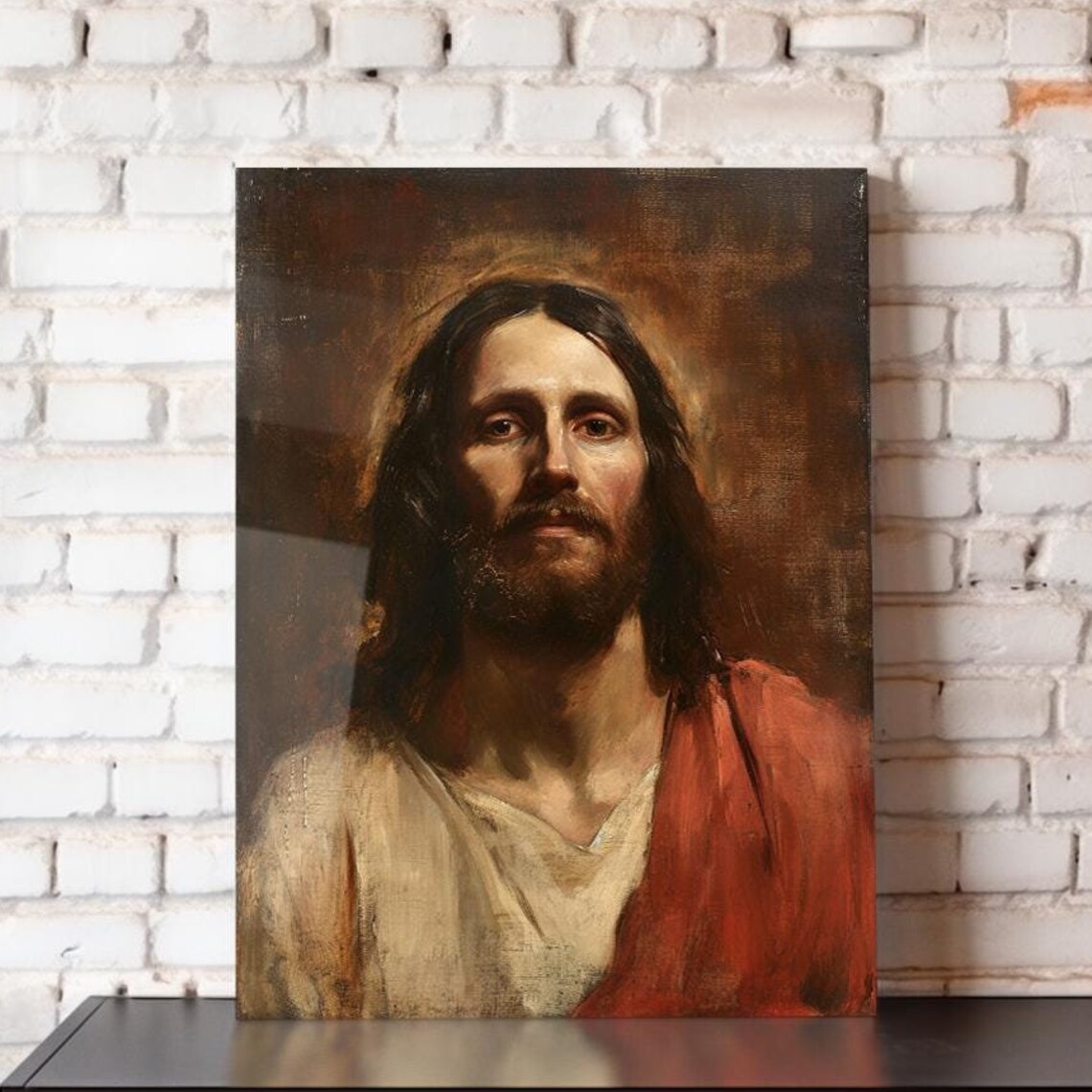 Jesus Christ Portrait Red Robe Warm Light Classic Religious Art Poster