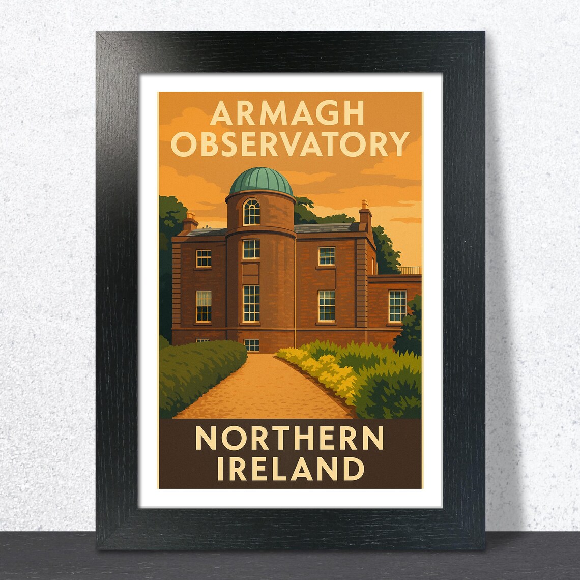 Armagh Observatory Northern Ireland Daytime Vintage Travel Poster