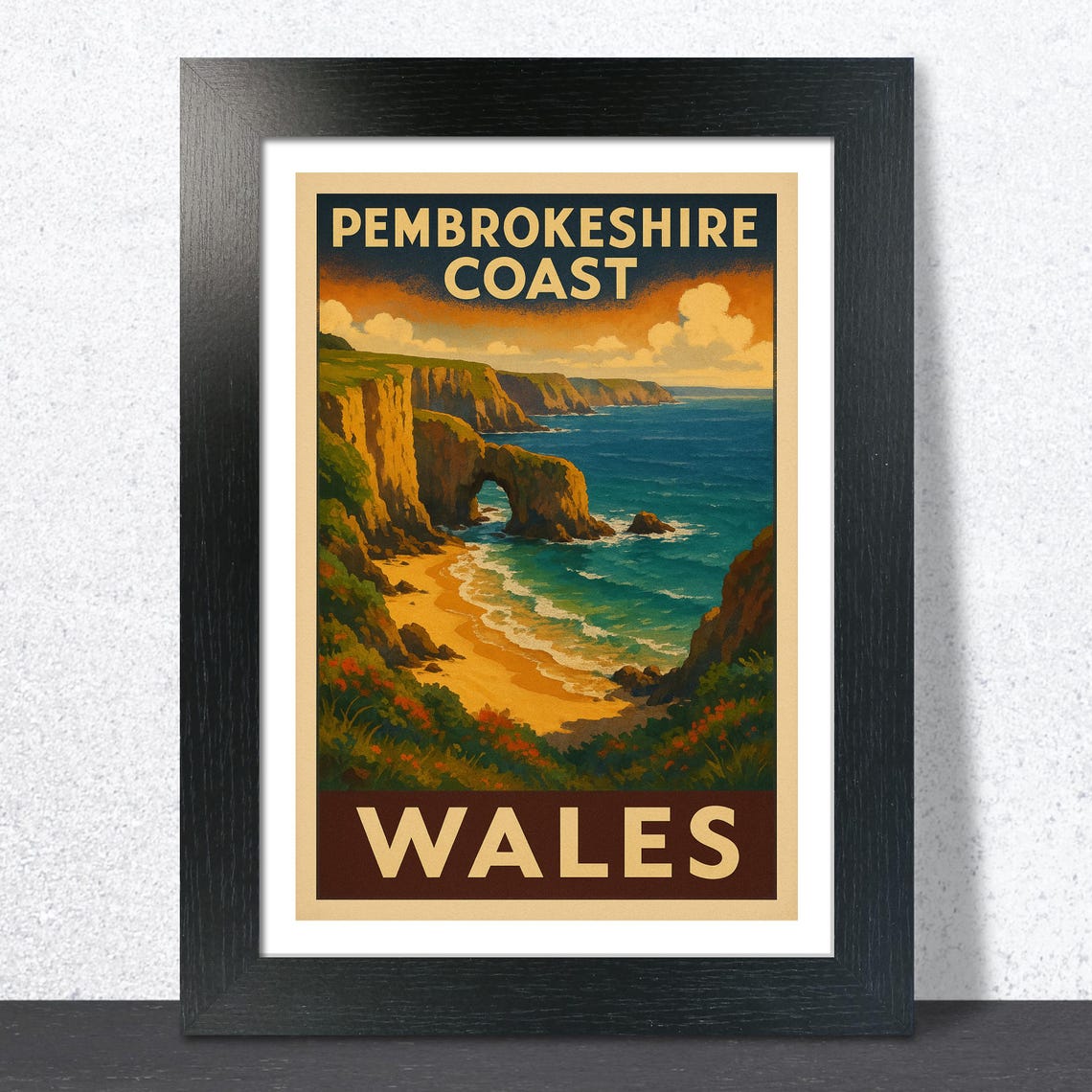 Pembrokeshire Coast Wales Cliffs Vintage Travel Art Wall Print