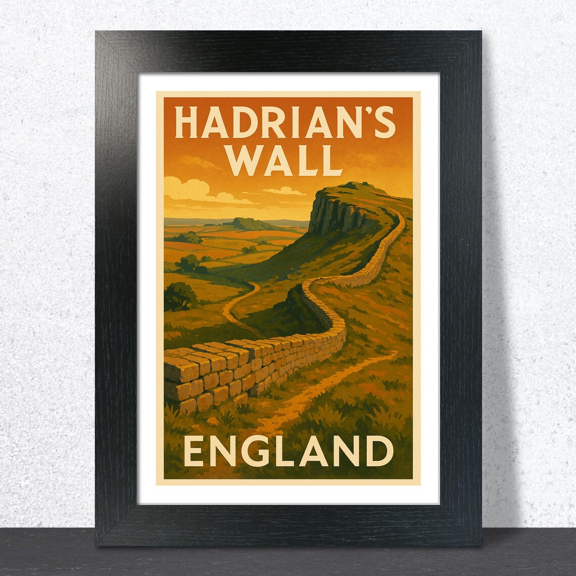 Hadrian's Wall England Sunset View Vintage Travel Style Art Poster