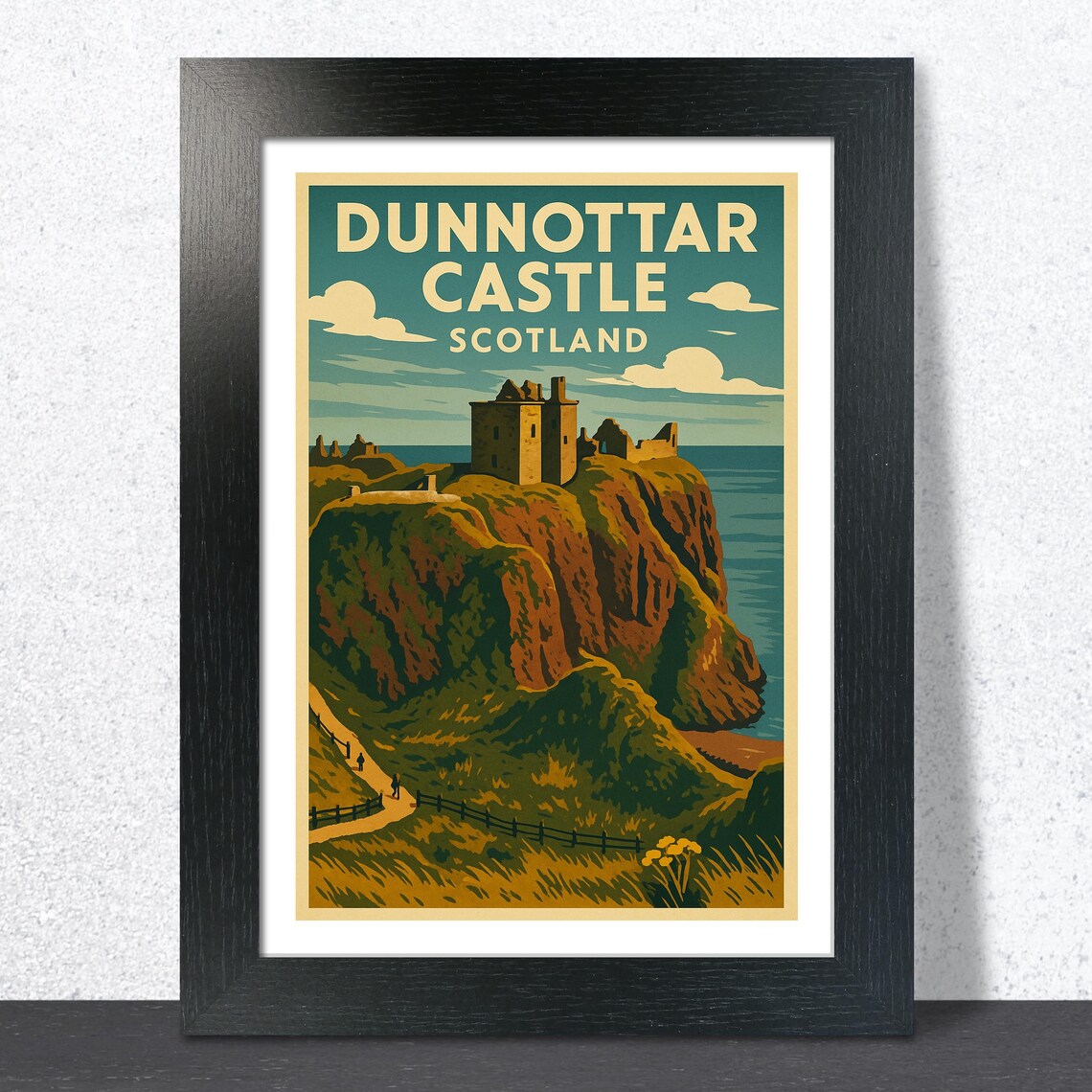Dunnottar Castle Scotland Vintage Coastal Cliffs Travel Poster