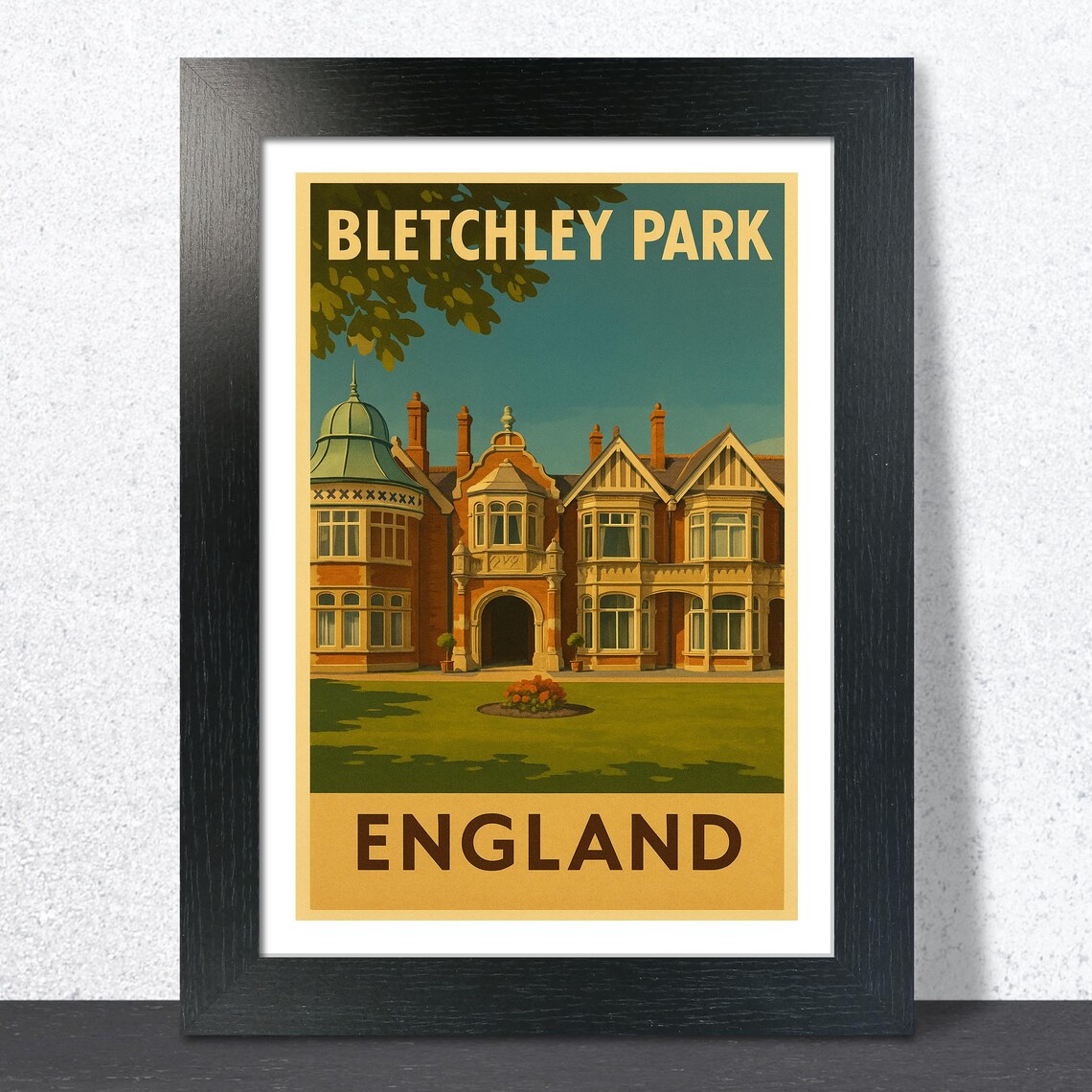 Bletchley Park Historic Mansion And Gardens Vintage Travel Poster
